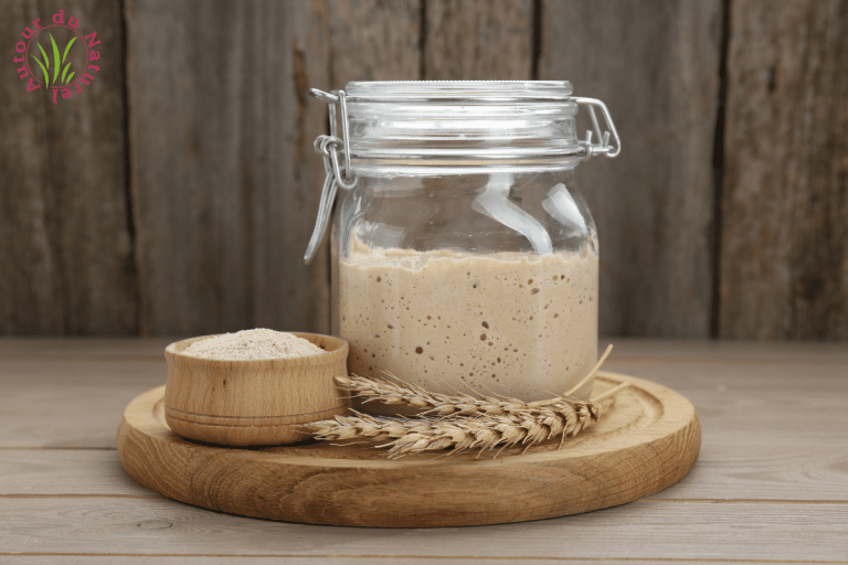 levain naturel maison dans un bocal en verre qui repose