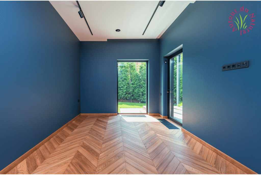maison repeinte avec une peinture écologique bleue