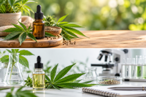 Huile de CBD avec feuilles de chanvre